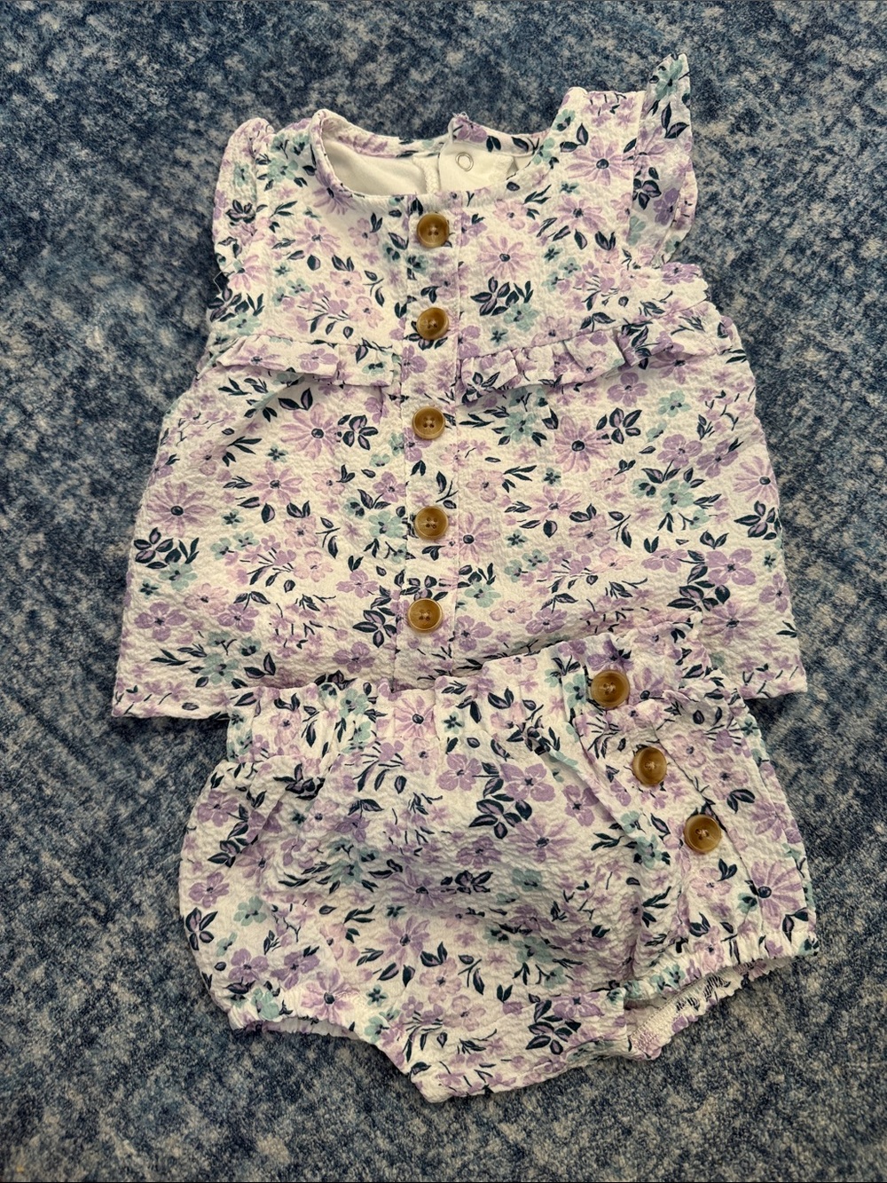 Nicole Miller Lavender Floral Button-Up Top and Bloomers Set